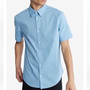 Calvin Klein Slim Fit Stretch Short Sleeved Shirt Blue NWT L
